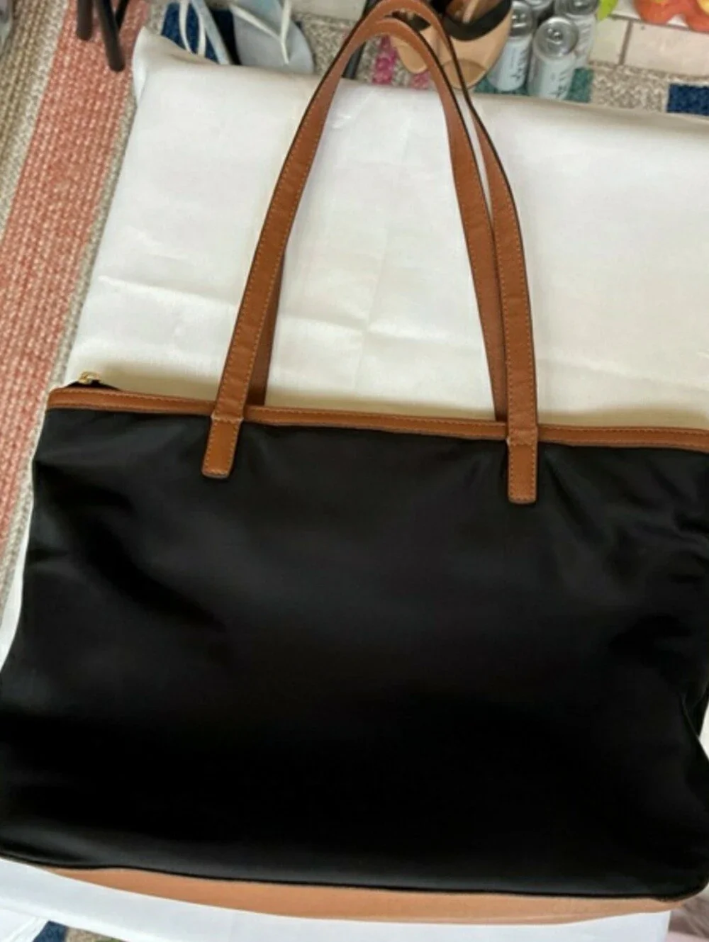 Michael Kors Kempton Black and Brown Leather-Trim Nylon Tote